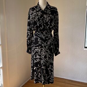 Yves Saint Laurent Zodiac signs Black and White A-line Midi Skirt